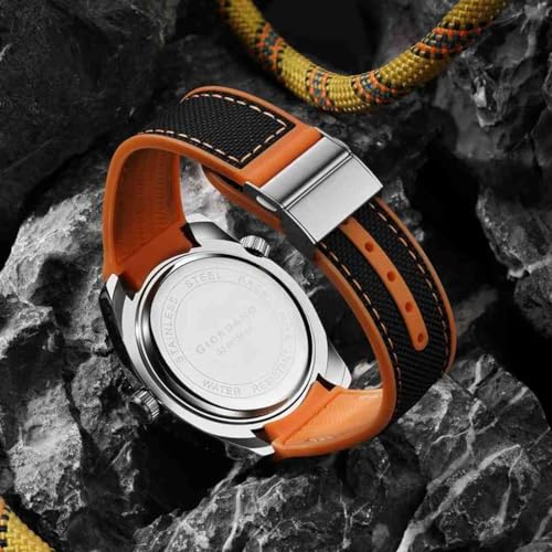 Image of GIORDANO Analog Quartz Watch for Men - Round Dial with Rotating Bezel, Luminous Hour Markers, Silicone & Stainless Steel Strap, Date Display