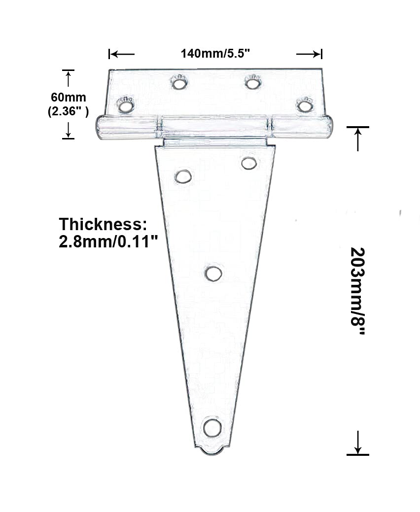 QCAA T-Scharnier aus Edelstahl, Türscharnier, extra schwer, 4 Stück (20,3 cm), Edelstahl