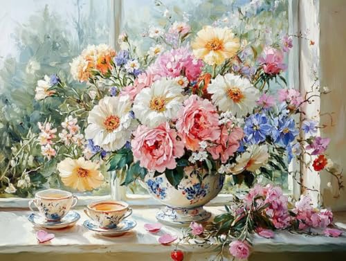Peinture numéro adulte fleur rétro kit complet 80x100cm pour loisirs créatifs