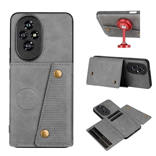 Image of for Honor 200 Pro 5G Case with Card Slots Kickstand Leather + TPU Phone Cover - Grey