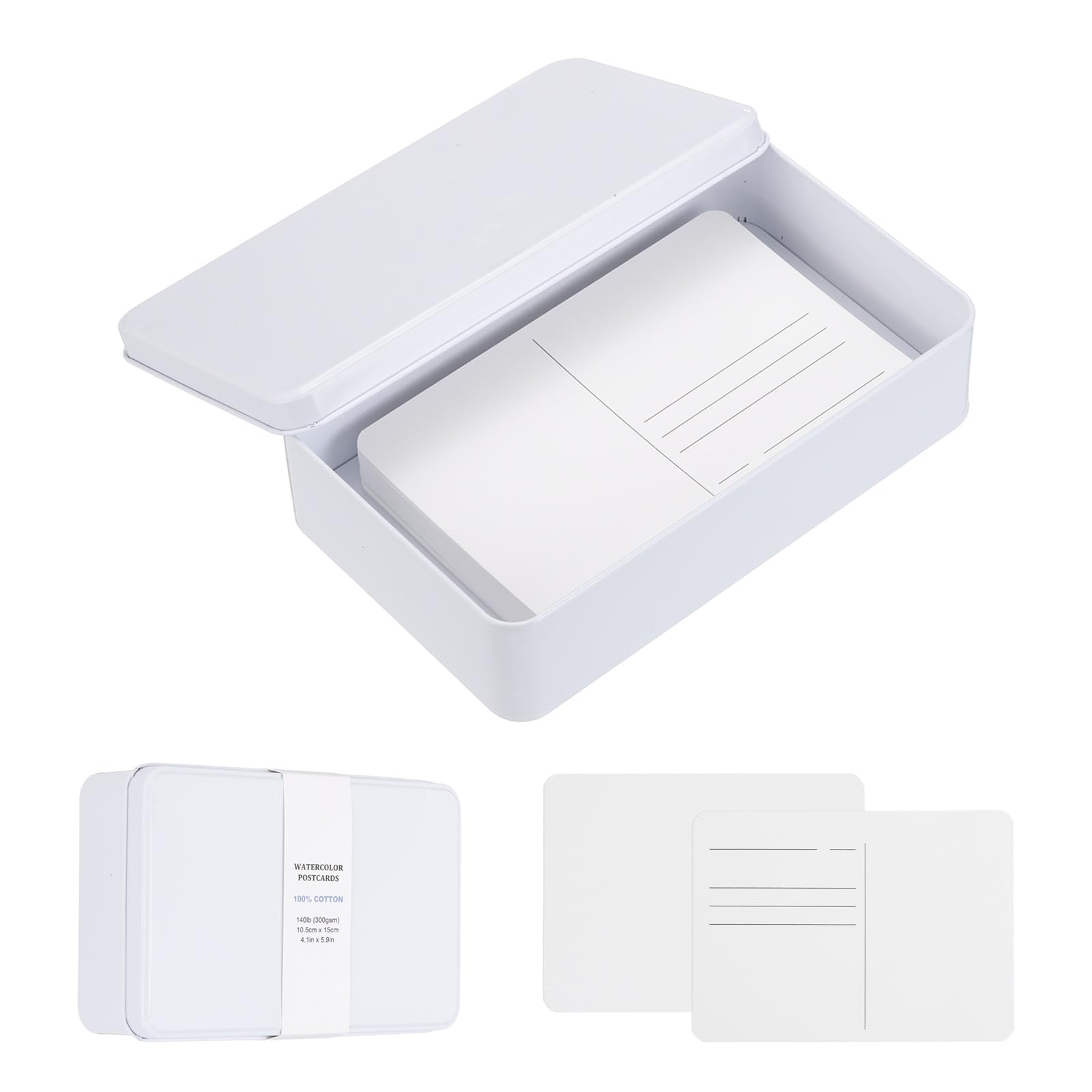 sourcing map 40 Sheets Watercolor Postcards, 100% Cotton 4x6 Inch Watercolor Paper with White Tin Box Blank Postcards Cold Pressed for Mailing Painting Invitations Greeting Cards(140lb/300gsm)