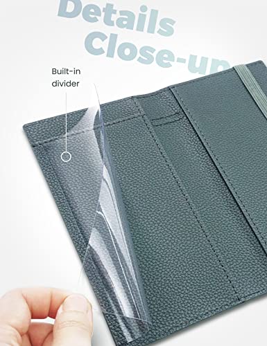 Image of Yarnic Checkbook Cover for Personal Checkbook, Checkbook Holder with Pen Holder & Built-in Clear Plastic Divider for Duplicate Checks (Grey Green)
