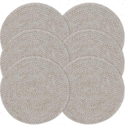 Privalace Sets de Table Rond PVC Tressé avec Paillettes,Lot de 6 Set de Table Lavable Résistant au Chaleur,Antidérapant pour Cuisine ou Table à...