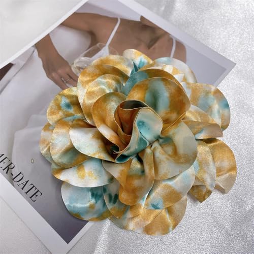 Image of Dainty Dyed Satin Fabric Leopard Print Rose Flower Extra Large Big Brooches Lapel Pins for Women Delicate Silk Floral Flower Oversized Brooch Pin for Wedding Party Banquet Dress Suit Ceremony Clothes Accessories Jewelry Gifts 7.5in