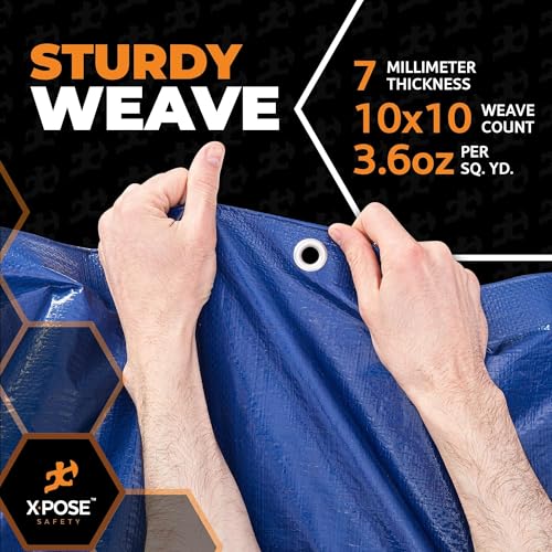 Image of Xpose Safety 10' x 12' (2-Pack) Heavy Blue /Brown Tarp Waterproof - 7 Mil Weatherproof Camping Tarp for Tent, Rain, Wind & Sun Plastic Tarpaulin Cover Outdoor for Roof, Trailer, RV, Car, Boat