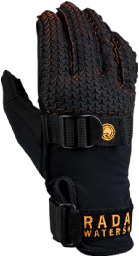 Radar Men's Hydro-A Water Sports Gloves - Amara Sticky Grip Palm, PowerPull Closure, Laser Cut Backhand, Pre-Curved Fingers, Seamless Fit, Matte Black & Orange