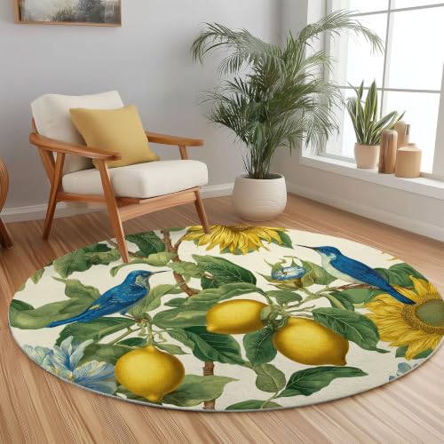 Tapis rond 180 cm lavable en machine antidérapant jaune vert - 5