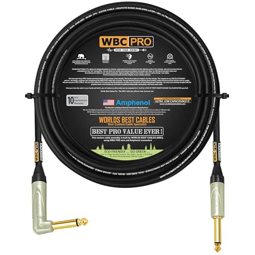 20 Foot - WBC-PRO-Guitar 20 AWG - Low-Cap (18pF/ft) Pro-Grade Graphite-Based - Dual-Shielded Guitar Bass Instrument Cable with Amphenol QM2R-AU & QM2P-AU Inch (6.35mm) Gold TS Connectors