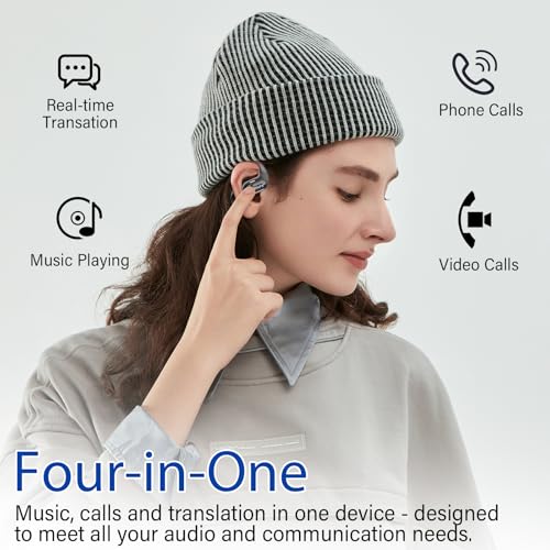 Image of AI Translation Earbuds Real Time with Audio and Video Calls, 164 Language /7 Translation Modes Translator Earbuds Bluetooth 5.4 with APP, 50H Translate Ear Buds Device for Business /Learning, Jet-black