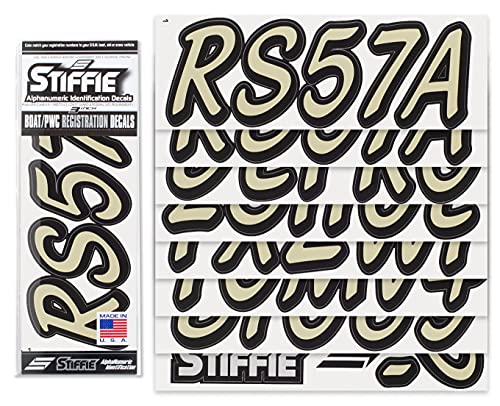 Image of STIFFIE Whipline Solid Sand /Black 3 inch Alpha-Numeric Registration Identification Numbers Stickers Decals for Boats & Personal Watercraft