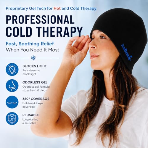 Image of IceBeanie Migraine Relief Cap, As Seen on Shark Tank, Soft & Stretchy Gel Tension Headache Relief Cap, Extended Cooling Hangover Ice Hat, Odorless Head Wrap Ice Pack Wrap, Headache Migraine Mask