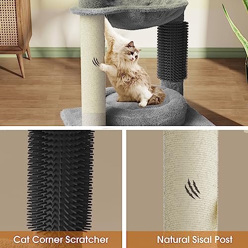 Cat Tree Cat Tower For Indoor Cats 26.7In, Small Cat Tree With Scratching Post And Cat Self Groomer, Cat Perch With Dangling Ball, Cat Tree Stand For Kittens, Cat Climbing Tower, Grey #TOP4