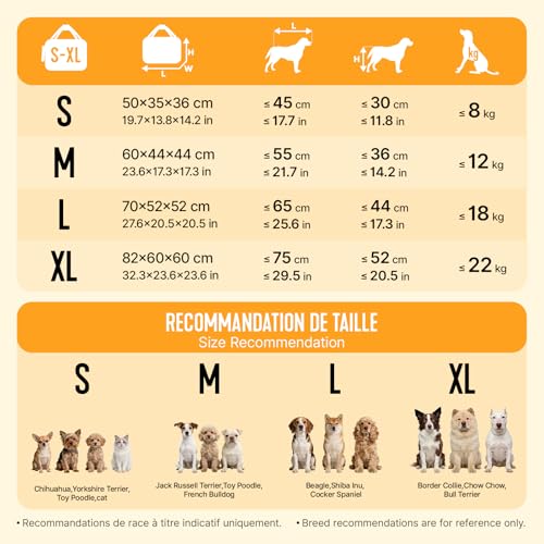 VOUNOT Hundebox faltbar, Transportbox Katze Hunde, Hundetasche, Oxford-Gewebe, Netzstoff, Atmungsaktiv, Transportabel, Metallrahmen, mit Griffen, Taschen, 50x35x36 cm S, Grau