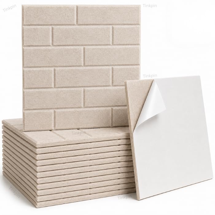 Soundproof Acoustic Wall Panels, Self-Adhesive High Density Polyester Fiber Acoustic Panels for Noise Reduction, Home Office, Studio, Bedroom & Ceiling (Pack of 12) (Brown)-image-33