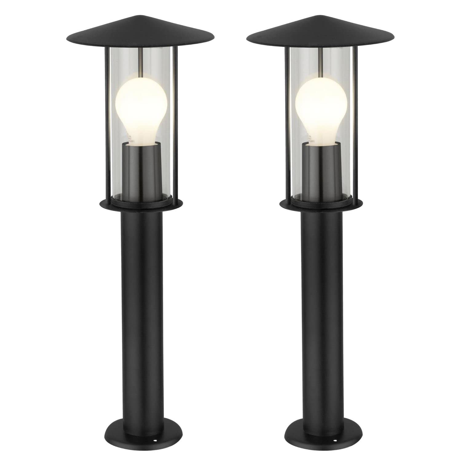 Firstchoicelighting Black & Clear Set Of 2 Black Outdoor 50Cm Post Lights, Garden Driveway Bollard Lamp, Ip44 Rated, Led Compatible