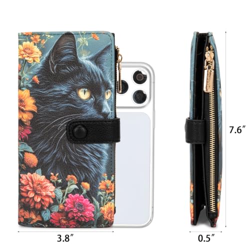 Image of Black Cat Wallet Women Bifold RFID Blocking Wallets with ID Window