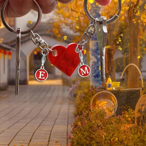 Image of BharatBazaar Couple Keychain, Valentines Day Gifts, Heart Keyring Cute Keychain Personalised Brick Matching Heart Keychain for Couple Friend Valentines Day Gifts For Him Her