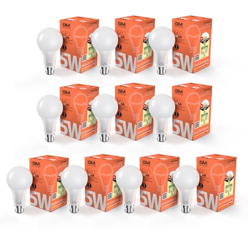 GEO 5 Watt LED Bulb | Excellent CRI | Zero Maintenance | High Durability | 85% Energy Saving | Surge Protection | Cool Day Light | Multiple Wattages | Eco-Friendly - Pack of 10
