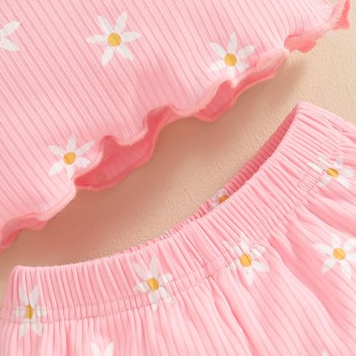 Image of Ayalinggo Baby Girl Summer Outfits Short Sleeve Lettuce Trim Floral Tops + Shorts Set Infant Clothes