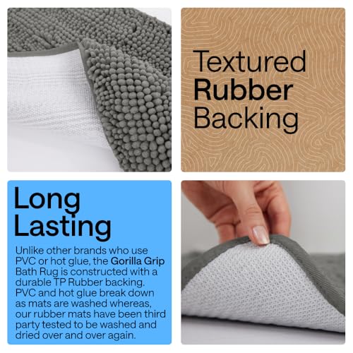 Image of GORILLA GRIP Plush Absorbent Shaggy Chenille Bath Rug Mat for Oval Toilet Base with Rubber Backing, Machine Washable Rugs, Soft Microfiber Contour Mats for Toilets, Bathroom Decor, Charcoal