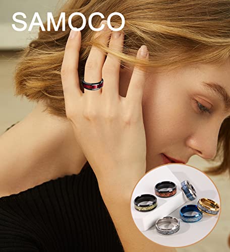 SAMOCO 12 Pcs 8mm Stainless Steel Ring for Men Women Celtic Dragon Beveled Edges Celtic Black Rings Carbide Wedding Band Ring Set Size 7-114