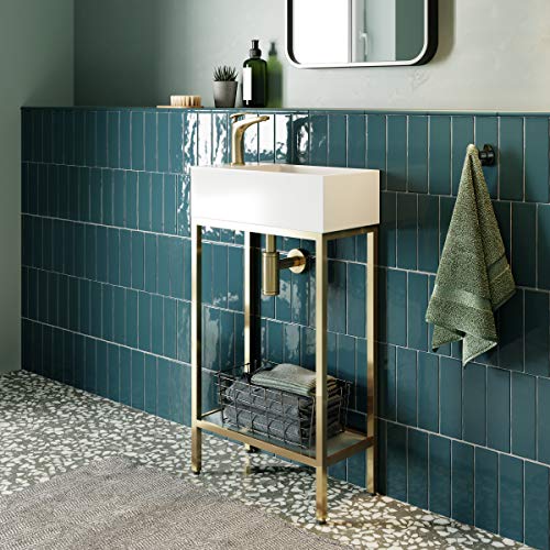 Image of Swiss Madison Pierre 19 inch Freestanding Bathroom Vanity with Open Shelf and Brushed Gold Metal Frame