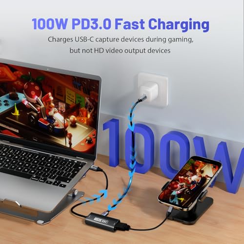 Image of Guermok 4K USB3.0 HDMI Capture Card with PD 100W, 2K@30FPS or 1080P@60FPS | HDMI to USB-A /C Video Capture Card for OBS Streaming, Works with iPad Quest 3, MacOS, Switch2 /1 PS5 /4, Xbox, Camera, Black