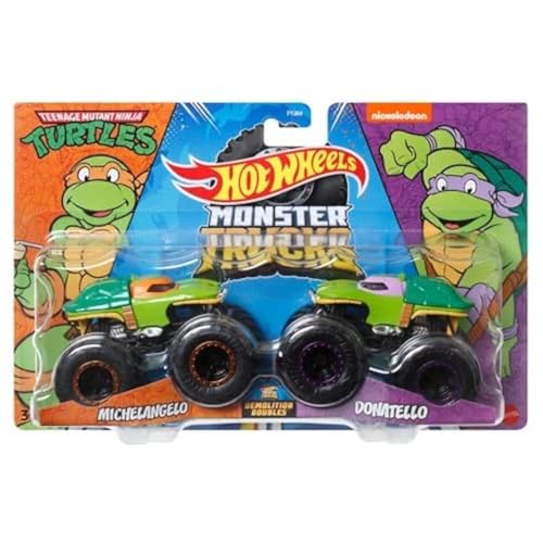 Hot Wheels Monster Trucks Demolition Doubles 1:64 Die-Cast 2-pack Teenage Mutant Ninja Turtles Michelangelo vs Donatello