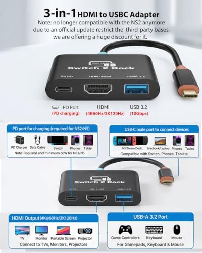 Techigher USB c to HDMI Adapter 4K60Hz for MacBook,Tablet.Laptop,Mac HDMI Adapter with 4K60 USBC to HDMI Adapter(Note: not for NS2 Due to Official Updates) - 1
