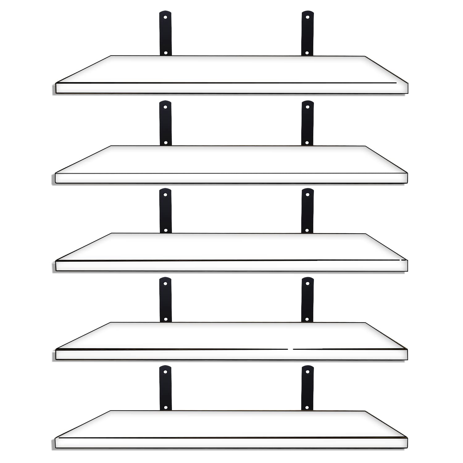 Shelves Wood Wall Mounted Shelf, Rustic Shelves Set of 5（White）, 42x15x1.5cm