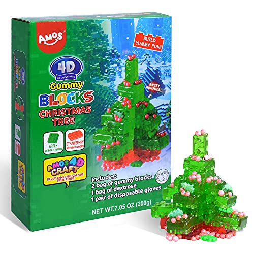 AMOS 4D Gummy Blocks Tree Valentines Day Dextrose Party Decoration Trees Red Green Candy Pack of 1