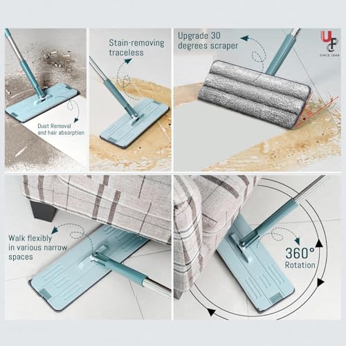 Image of UPC 360 Rotating Microfiber mop for Floor Cleaning Flat Mop for Home Cleaning Floor| Hands-Free Squeeze & Wash FlatMop System for Home (Green)