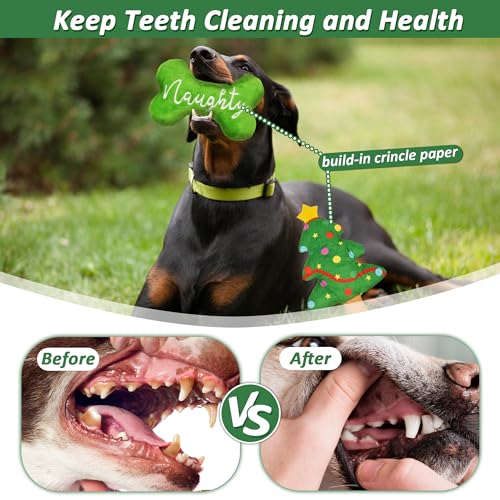 LECHONG Weihnachten Hundespielzeug, 4 Stück Quietsche Spielzeug für Hunde, Gefülltes Kauspielzeug für Zahnen, Bundle für Welpen, Kleine, Mittlere und Große Hunde