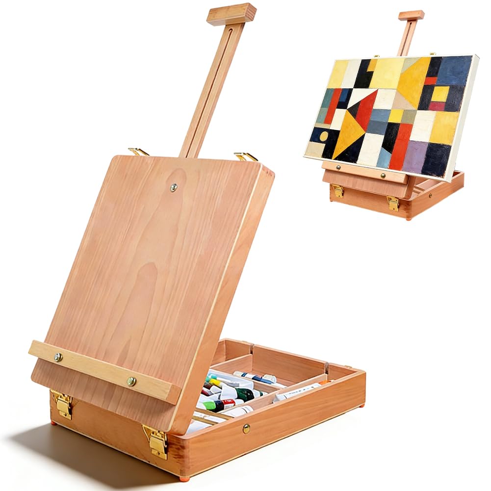 Caballete de mesa de madera de haya, caja de bocetos portátil con función de almacenamiento, caballete de escritorio ajustable para pintar y dibujar, caballete de mesa para estudiantes y artistas
