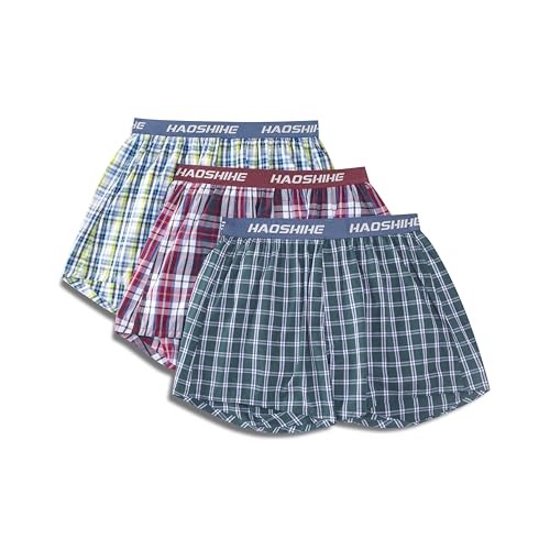 Men's woven boxer shorts 100% cotton with exposed waistband loose fit