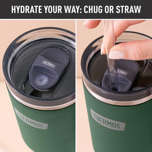 Image of THERMOS Stainless Steel Cup Holder Mug - 40 Ounce, Alpine Green - Insulated Tumbler with Lid and Straw, Plus Leak-Resistant Slide Lock