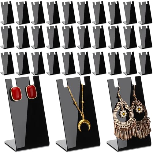 Wonderjune 60 Pcs Acrylic Earring Holder Bulk Black Earring Display Stands L-shape Dangling Earring Stands Jewelry Craft Show Display Stands for Vendors Jewelry Photography (3.1 x 1.4 x 1.7 Inch)