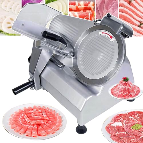 【COSTRUZIONE SOLIDA E ROBUSTA】La piastra deflettrice in acciaio inossidabile e la piastra in plastica trasparente impediscono alla carne di cadere quando si affetta carne più spessa. Maniglia fissa per spingere la carne fissa da affettare.