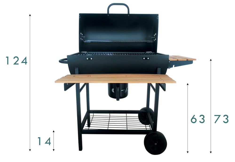 Barbecue Au Charbon XXL Sur Roues Avec Couvercle, Thermomètre & 3 Grilles - Barbecue Jardin Grand Format