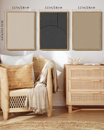 Drsoum Mid-Century Modern Framed Wall Art Minimalist Abstract Boho Neutral Line Wall Decor Geometric Artwork Kitchen Dining Room 11x14in Natural Framed - Image 3