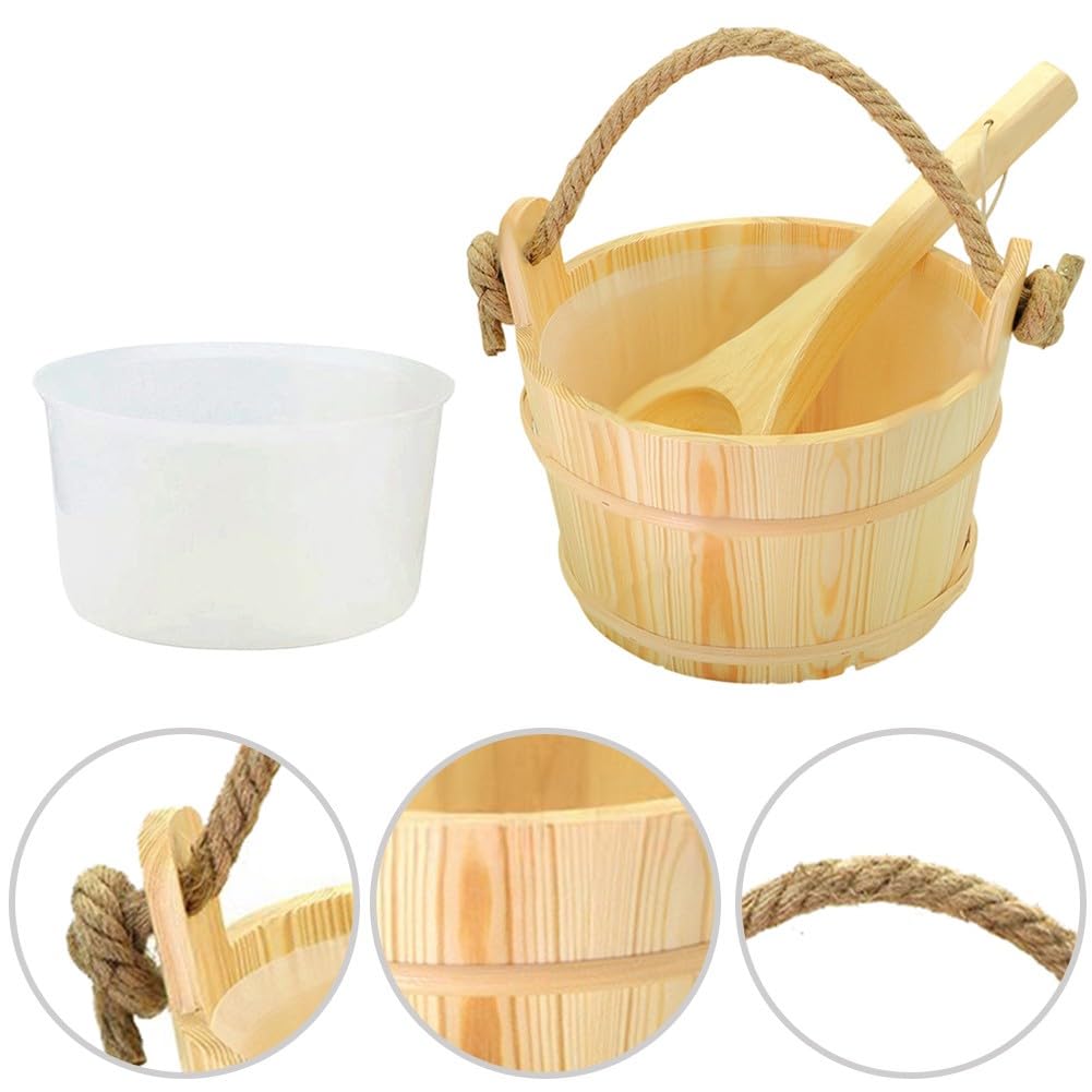 Seau et louche en bois d'épicéa 6L accessoire sauna traditionnel avec doublure amovible