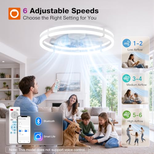 Image of addlon 24'' RGB Low Profile Ceiling Fans with Lights, App /Remote, White | Flush Mount Fandelier, 3CCT Dimmable LED, Bluetooth App /Remote, Timer, Memory, Reversible DC Motor, Bedroom /Kids room