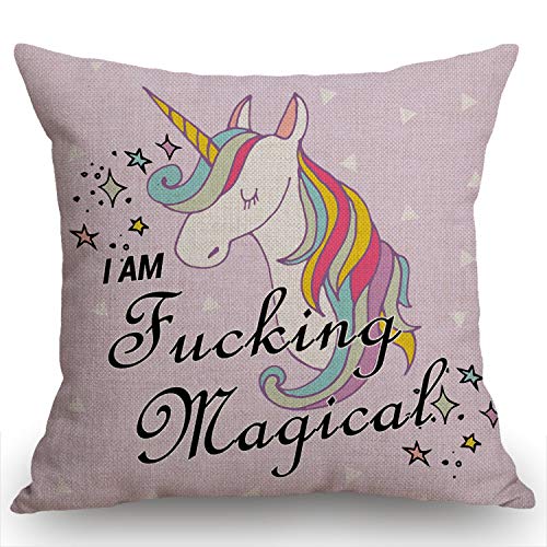 Swono Funny Unicorn Cotton Linen Throw Pillow Case Home Decorative Cushion Cover For Sofa Couch Bedding 18X18 Inches #TOP17