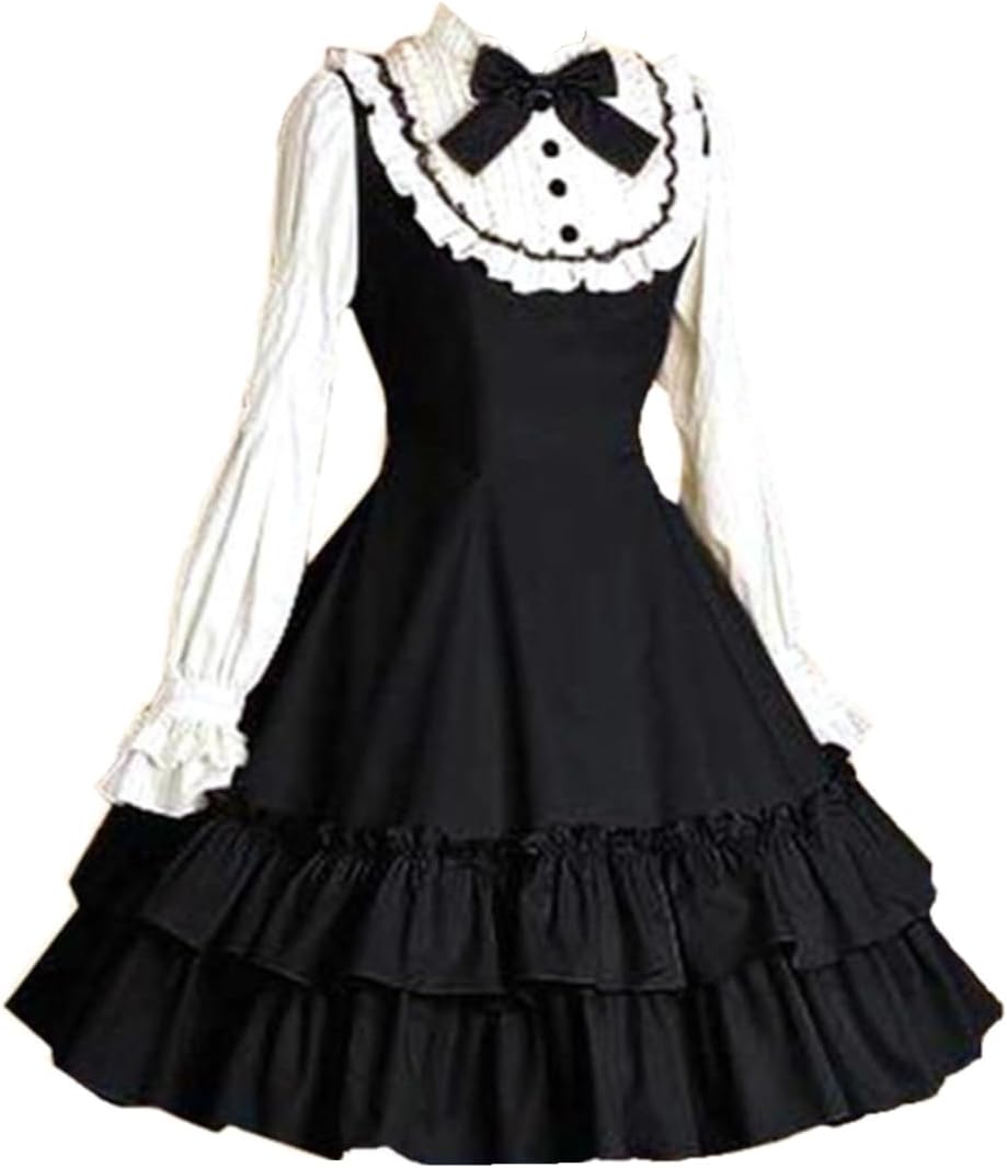 Classic Gothic Lolita Dress for Women Long Sleeve Layered Halloween Cosplay Dresses