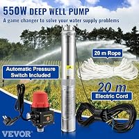 VEVOR 3'' Tiefbrunnenpumpe 550W Brunnenpumpe Max. Durchfluss 50L/min Tauchpumpe Förderhöhe 89m Tauchwasserpumpe Sandbeständig <5% Drehzahl 2850U/min Süßwasserversorgung Bewässern Entwässerung, Silber – Ansicht 2