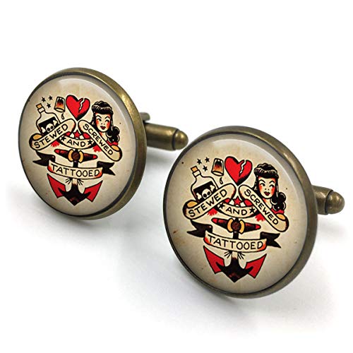 Butterfly N Beez Plateado Sailor Jerry Cufflinks| Gemelos Náuticos para Hombre| Gemelos Rockabilly| Sailor Jerry| Gemelos Retro| Gemelos Pinup