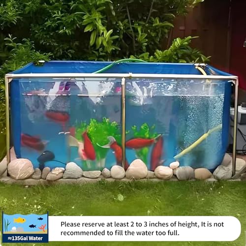 Image of PVC KOI Aquarium Tank, Temporary Fish Tank with Clear Viewing Panel, KOI /Goldfish Pond with 304SS Frame & Drain Valve(47.3 inch L*31.5 inch W*23.6 inch H, About 135Gal Water Capacity)