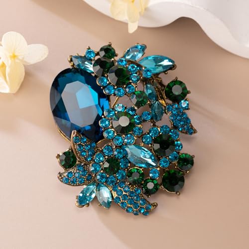 Image of SELOVO Rhinestone Glitter Flower Brooch Pin Jewelry Scarf Accessory Vintage Gold Tone