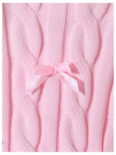 Image of BEAUDRM Girl's Cute Bow Sweater Crew Neck Long Sleeve Drop Shoulder Loose Pullover Tops