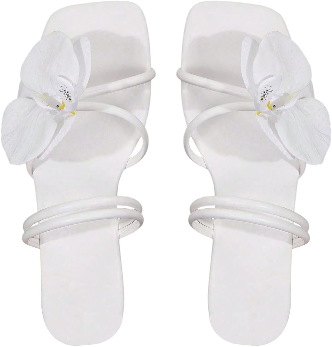 GORGLITTER Women's Flower Flat Sandals Cute Dressy Beach Gold Square Toe Floral Summer Vacation Trendy Slide Sandals